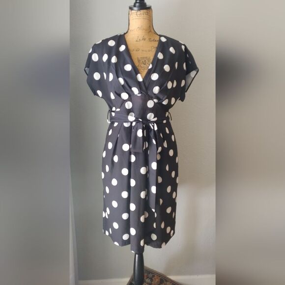 Zapelle Polka Dot V-Neck Midi Dress Sz L / 14 - Picture 1 of 15